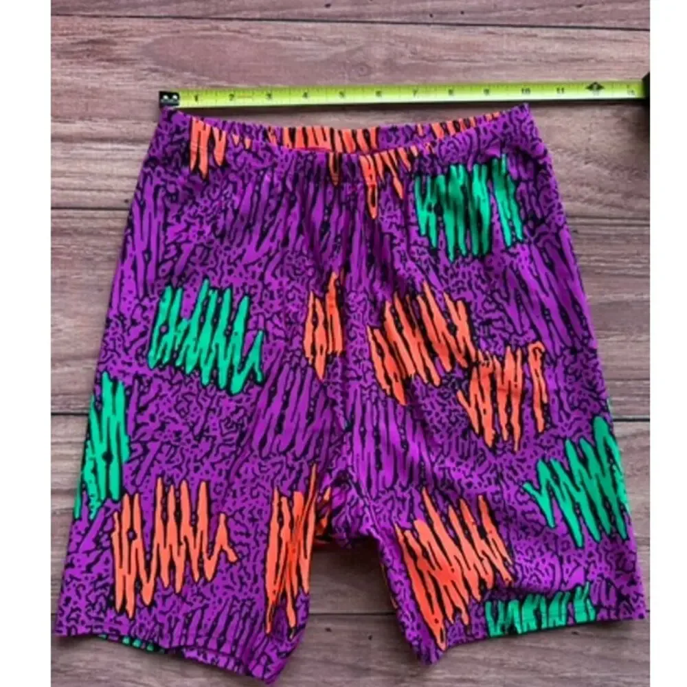 Vintage 80s 90s Insport Fuchsia Purple Neon Abstract Brushstroke Bike Shorts M